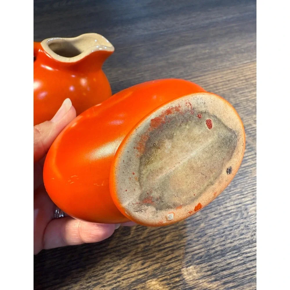 1930s Vintage Orange Heart Vase & Mini Ball Pitcher Set – Retro‎ Ceramic Pottery
